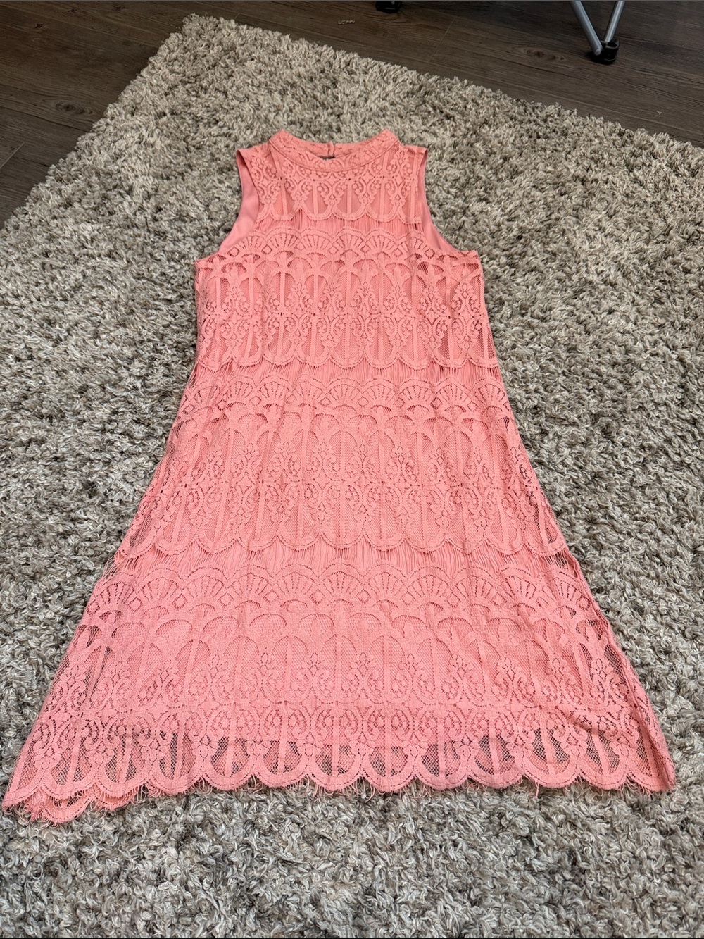 love, Fire Coral Lace Sleeveless Shift Dress